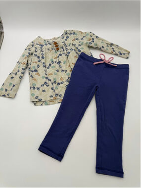 FINDING FOXTALE Set 3T Beige Blue Floral Top & Pants